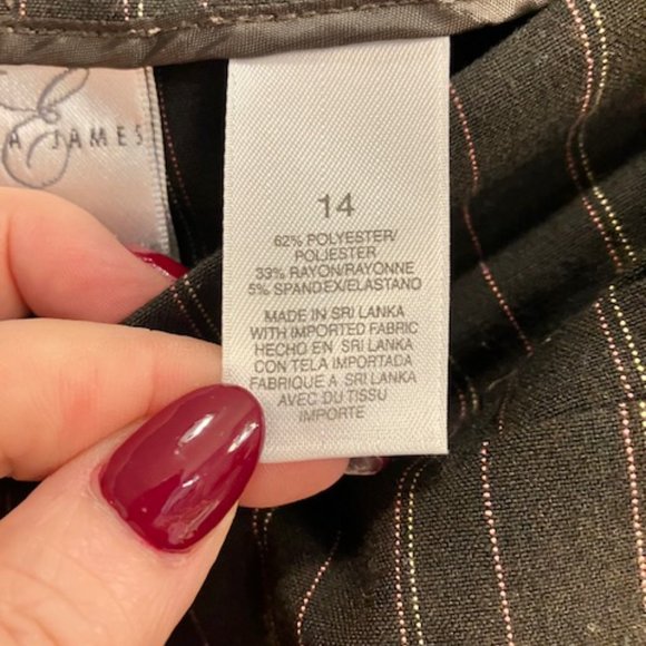 EMMA JAMES - Size XL 14/18  - Two Piece Pin Stripe Brown Career Pant Suit - EUC! - Picture 13 of 13